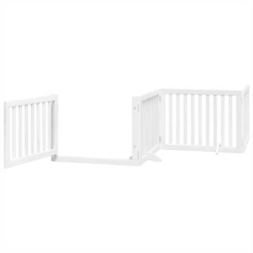 Foldable Dog Gate with Door - 480 cm White Poplar Wood