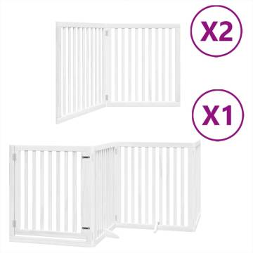 Foldable Dog Gate with Door - 8 Panels, 640 cm White Wood