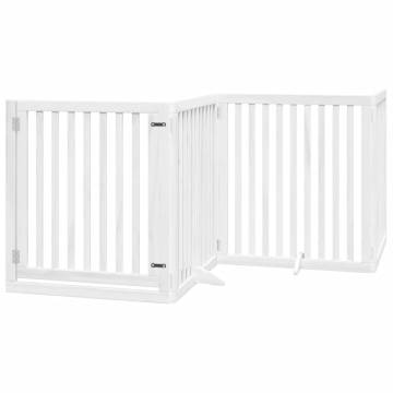 Foldable Dog Gate with Door - 8 Panels, 640 cm White Wood