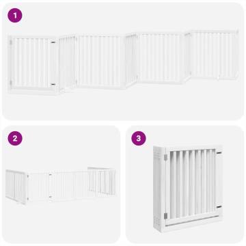 Foldable Dog Gate with Door - 8 Panels, 640 cm White Wood