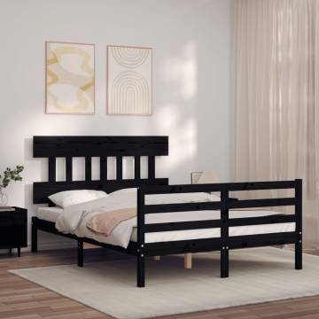 Black Bed Frame with Headboard - 120x200 cm Solid Wood