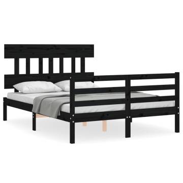 Black Bed Frame with Headboard - 120x200 cm Solid Wood