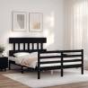 Black Bed Frame with Headboard - 120x200 cm Solid Wood