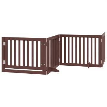 Foldable Dog Gate with Door - 960 cm Brown Poplar Wood