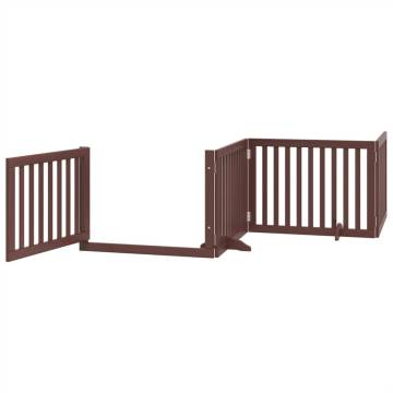 Foldable Dog Gate with Door - 960 cm Brown Poplar Wood