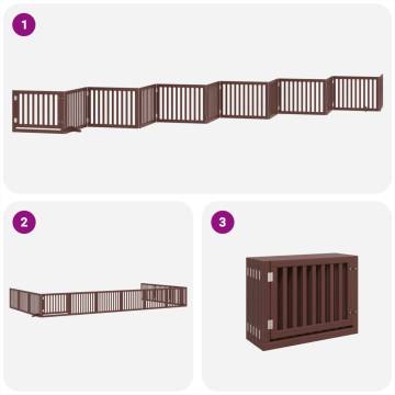 Foldable Dog Gate with Door - 960 cm Brown Poplar Wood