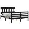 Black Bed Frame with Headboard - 120x200 cm Solid Wood