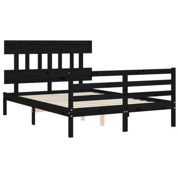 Black Bed Frame with Headboard - 120x200 cm Solid Wood