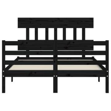 Black Bed Frame with Headboard - 120x200 cm Solid Wood