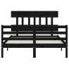 Black Bed Frame with Headboard - 120x200 cm Solid Wood