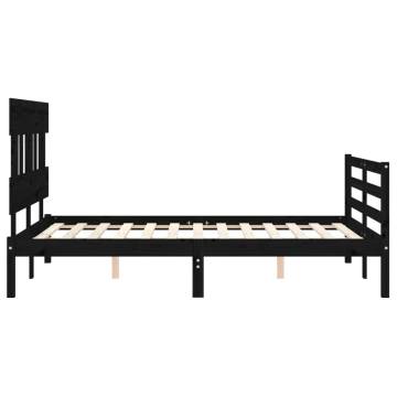 Black Bed Frame with Headboard - 120x200 cm Solid Wood