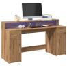  Desk with LED Lights Artisian Oak 160x55x91 cm Engineered Wood Colour artisian oak Size 160 x 55 x 91 cm 