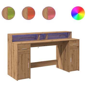 Stylish Desk with LED Lights - Artisian Oak 160x55 cm