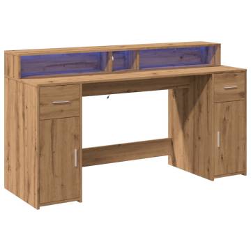 Stylish Desk with LED Lights - Artisian Oak 160x55 cm