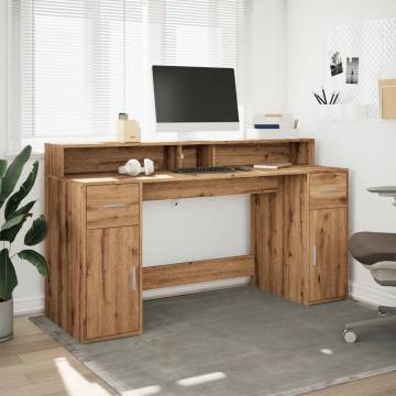 Stylish Desk with LED Lights - Artisian Oak 160x55 cm