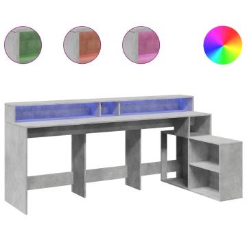 Stylish Desk with LED Lights - Concrete Grey 200x104 cm