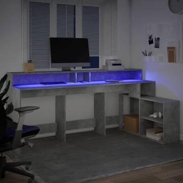 Stylish Desk with LED Lights - Concrete Grey 200x104 cm