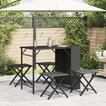 5 Piece Foldable Black Poly Rattan Garden Dining Set