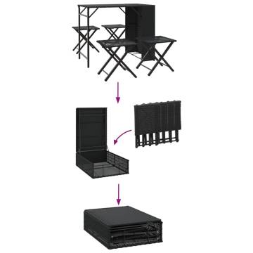 5 Piece Foldable Black Poly Rattan Garden Dining Set