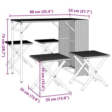 5 Piece Foldable Black Poly Rattan Garden Dining Set