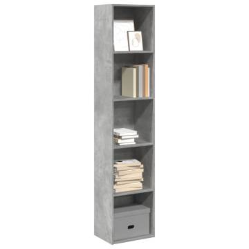 Stylish Concrete Grey Bookcase - 40x30x189 cm Engineered Wood