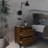 Chic Brown Oak Bed Cabinets with Metal Legs - 2 Pcs