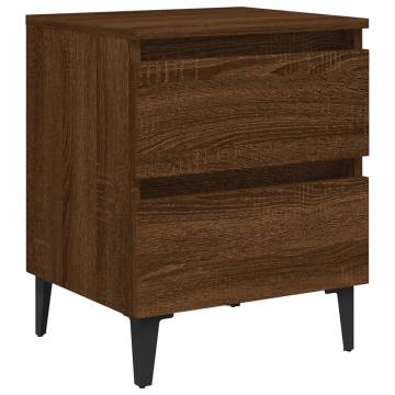 Chic Brown Oak Bed Cabinets with Metal Legs - 2 Pcs