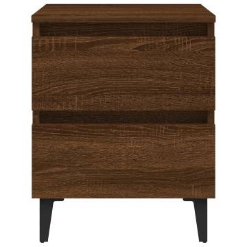 Chic Brown Oak Bed Cabinets with Metal Legs - 2 Pcs