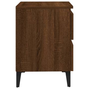 Chic Brown Oak Bed Cabinets with Metal Legs - 2 Pcs