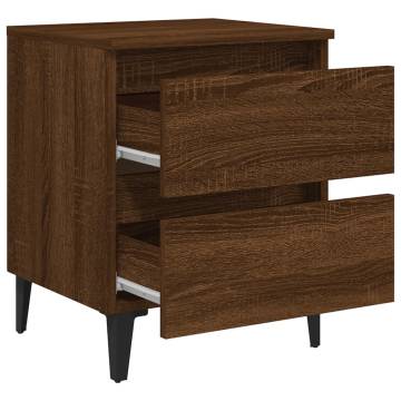 Chic Brown Oak Bed Cabinets with Metal Legs - 2 Pcs