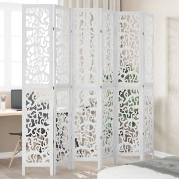 Elegant 6-Panel Room Divider in White Solid Paulownia Wood