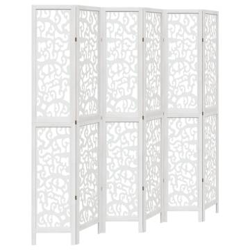 Elegant 6-Panel Room Divider in White Solid Paulownia Wood