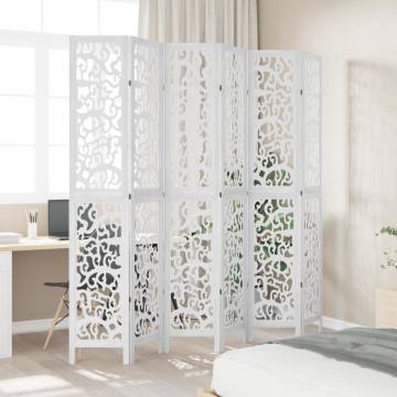 Elegant 6-Panel Room Divider in White Solid Paulownia Wood