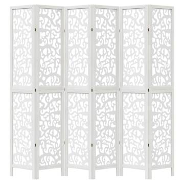 Elegant 6-Panel Room Divider in White Solid Paulownia Wood