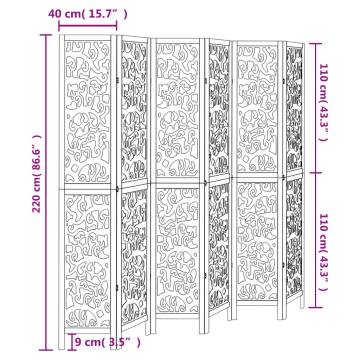 Elegant 6-Panel Room Divider in White Solid Paulownia Wood