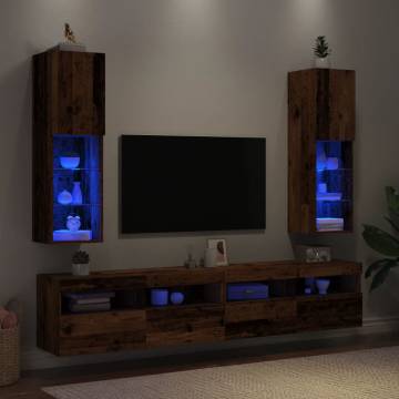 Stylish LED TV Cabinets - 2 pcs Old Wood | Hipomarket UK