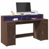  Desk with LED Lights Brown Oak 160x55x91 cm Engineered Wood Colour brown oak Size 160 x 55 x 91 cm 