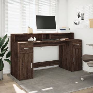 Brown Oak Desk with LED Lights - Stylish & Durable