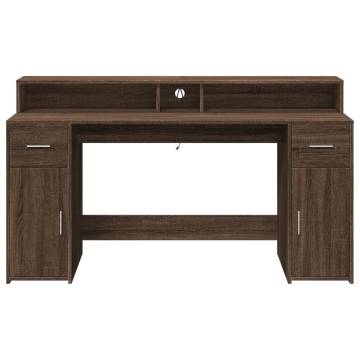 Brown Oak Desk with LED Lights - Stylish & Durable