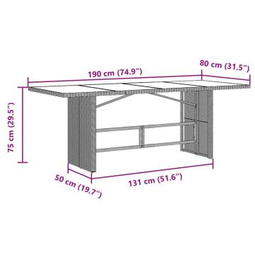 Garden Table with Glass Top - Brown 190x80cm - Hipomarket