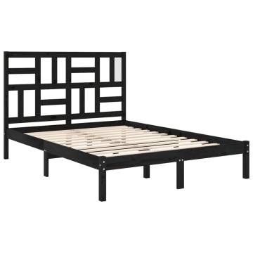 Double Bed Frame without Mattress - Black Solid Wood 135x190 cm