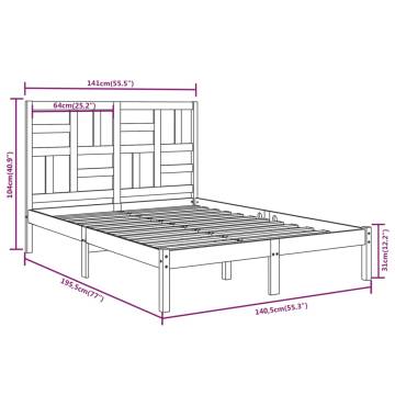 Double Bed Frame without Mattress - Black Solid Wood 135x190 cm