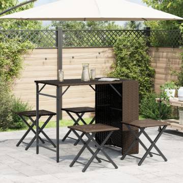 5 Piece Foldable Garden Dining Set - Brown Poly Rattan