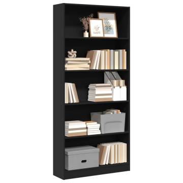 Stylish Black Bookcase - 80x24x176 cm Engineered Wood