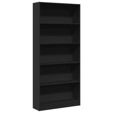 Stylish Black Bookcase - 80x24x176 cm Engineered Wood