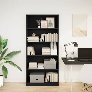 Stylish Black Bookcase - 80x24x176 cm Engineered Wood