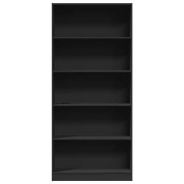 Stylish Black Bookcase - 80x24x176 cm Engineered Wood