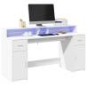 Desk with LED Lights - Stylish White Engineered Wood