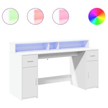 Desk with LED Lights - Stylish White Engineered Wood