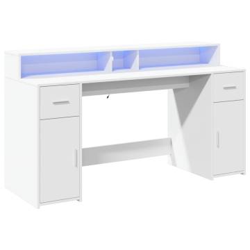 Desk with LED Lights - Stylish White Engineered Wood